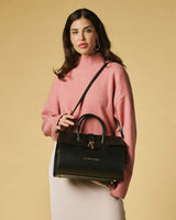 Oriana (black) - Italian calf leather women's handbag (with shoulder strap) - Leather Gloves Online - Flyclothing LLC