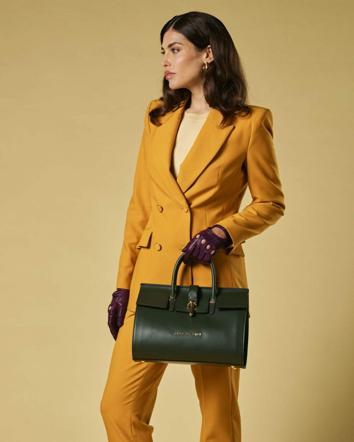 Oriana (green) - Italian calf leather women's handbag (with shoulder strap)
