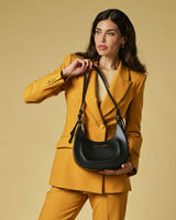 Ornella (black) - Italian calf leather women's crossbody bag (with shoulder strap)