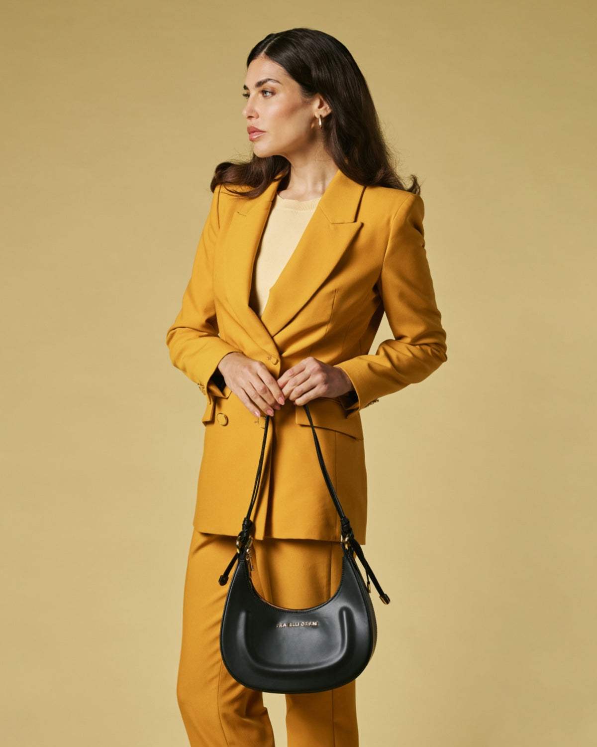 Ornella (black) - Italian calf leather women's crossbody bag (with shoulder strap)