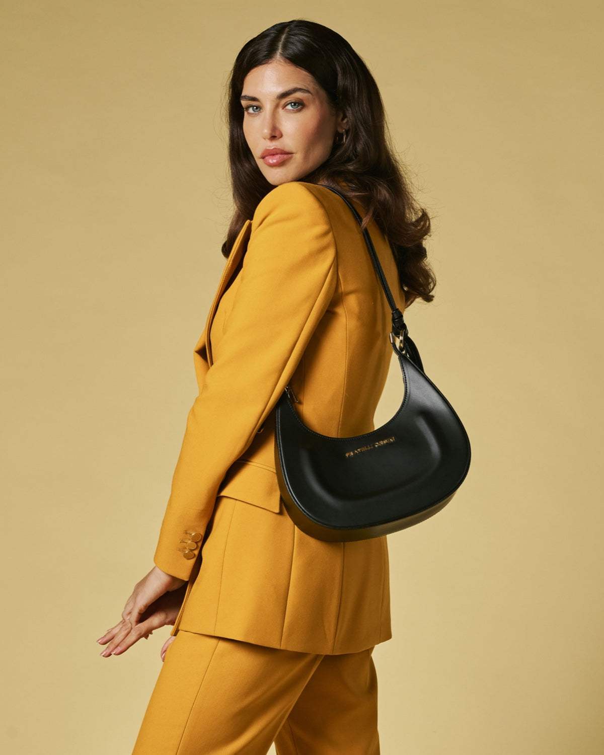 Ornella (black) - Italian calf leather women's crossbody bag (with shoulder strap)