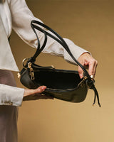 Ornella (black) - Italian calf leather women's crossbody bag (with shoulder strap)