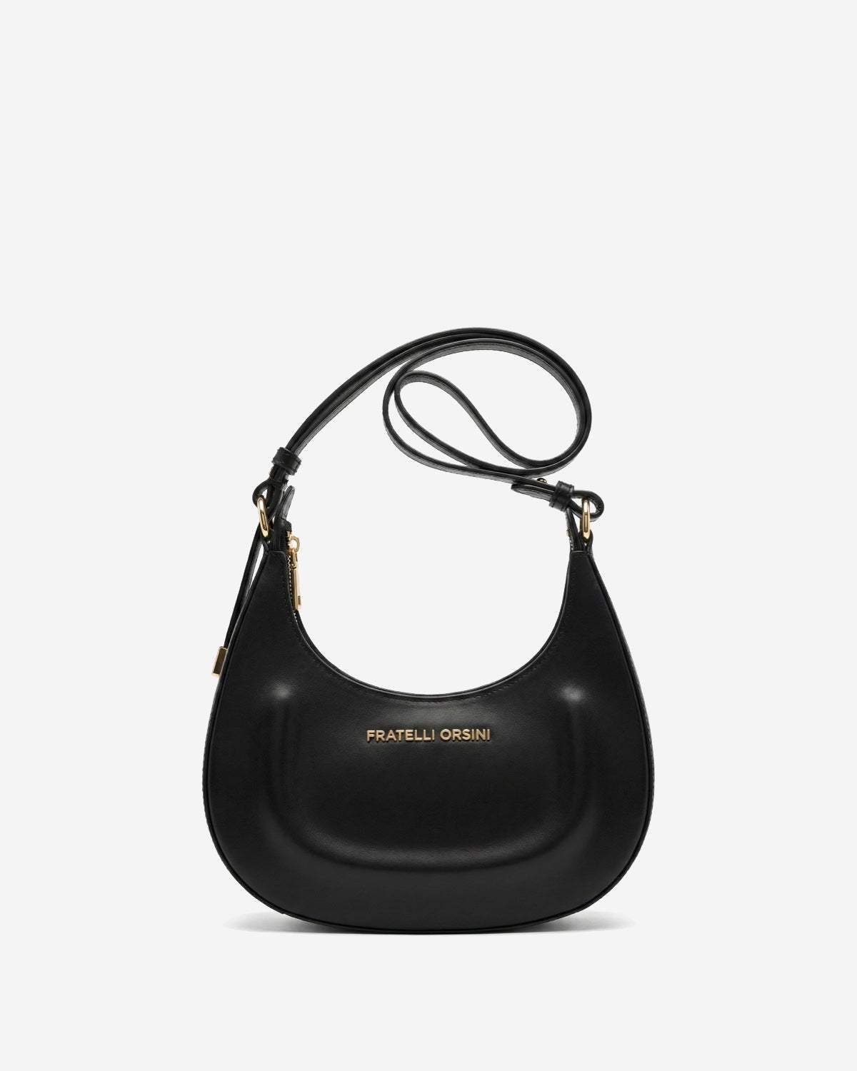Ornella (black) - Italian calf leather women's crossbody bag (with shoulder strap)