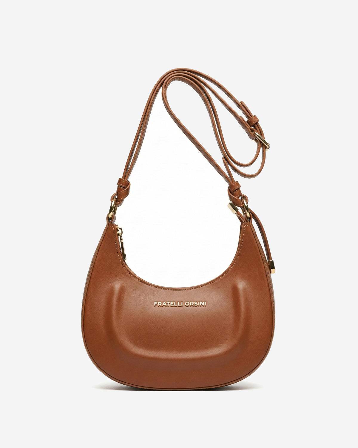Ornella (cognac) - Italian calf leather women's crossbody bag (with shoulder strap)
