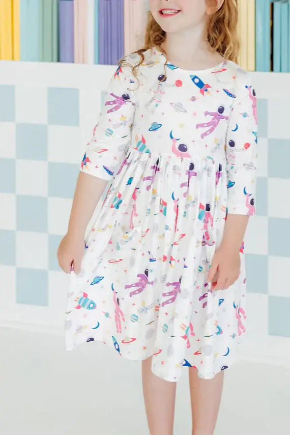 Out of this World 3/4 Sleeve Pocket Twirl Dress - Mila & Rose ® - Flyclothing LLC
