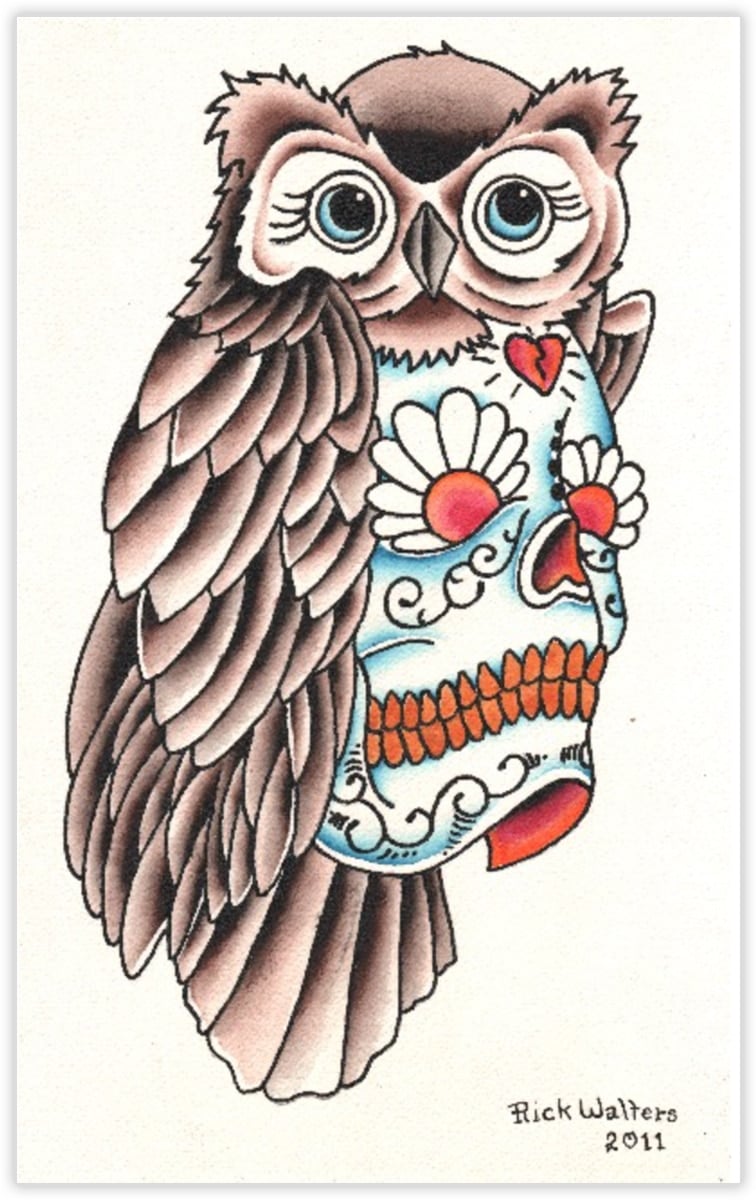 Black Market Art Company Owl Sugar Skull Print