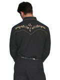 Scully Leather Black Gold Embroidery Notes Shirt