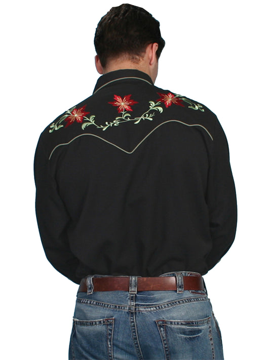 Scully Leather Black Floral Embroidery Shirt