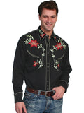 Scully Leather Black Floral Embroidery Shirt