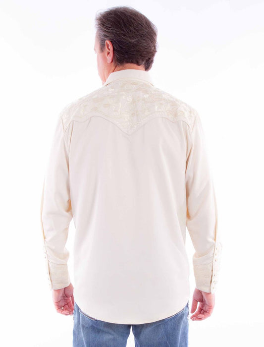 Scully Leather Ivory Embroidered Western Shirt