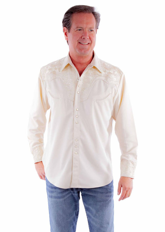 Scully Leather Ivory Embroidered Western Shirt