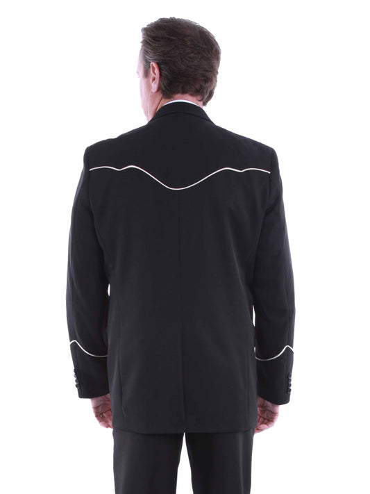 Scully Leather Black Solid Blazer W/Piping