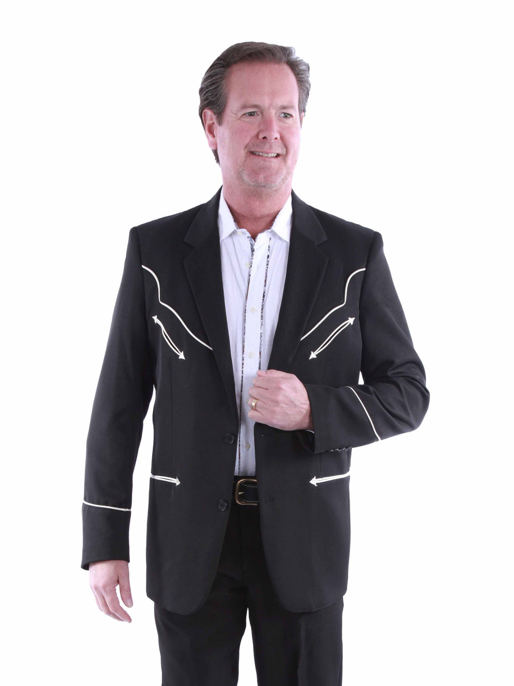 Scully Leather Black Solid Blazer W/Piping