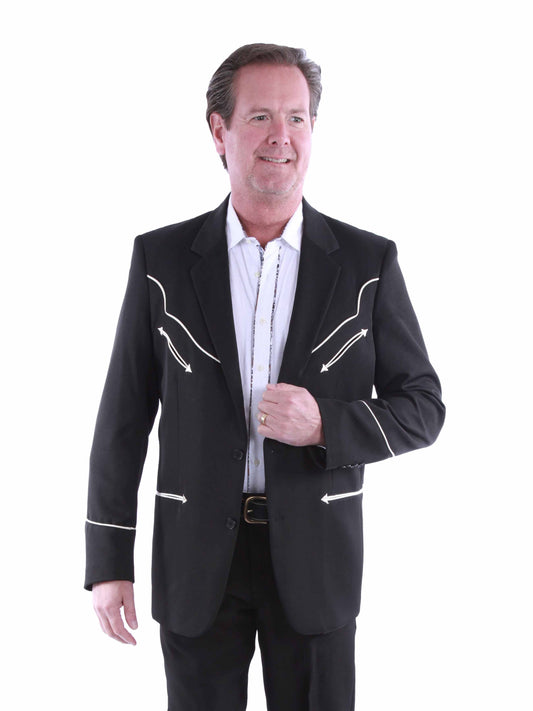 Scully Leather Black Solid Blazer W/Piping