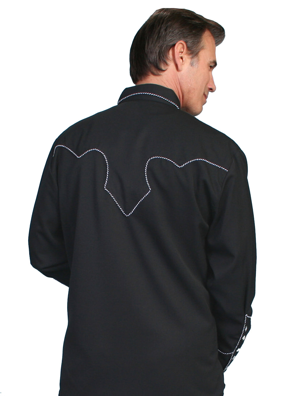 Scully Leather Black Solid Shirt W/Candy Cane Piping