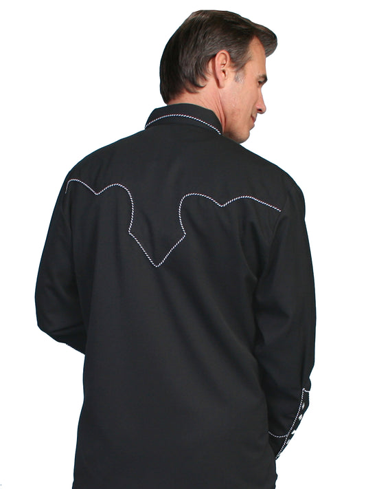 Scully Leather Black Solid Shirt W/Candy Cane Piping