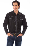 Scully Leather Black Solid Shirt W/Candy Cane Piping