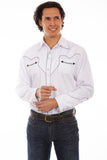 Scully Leather White Solid Shirt W/Candy Cane Piping