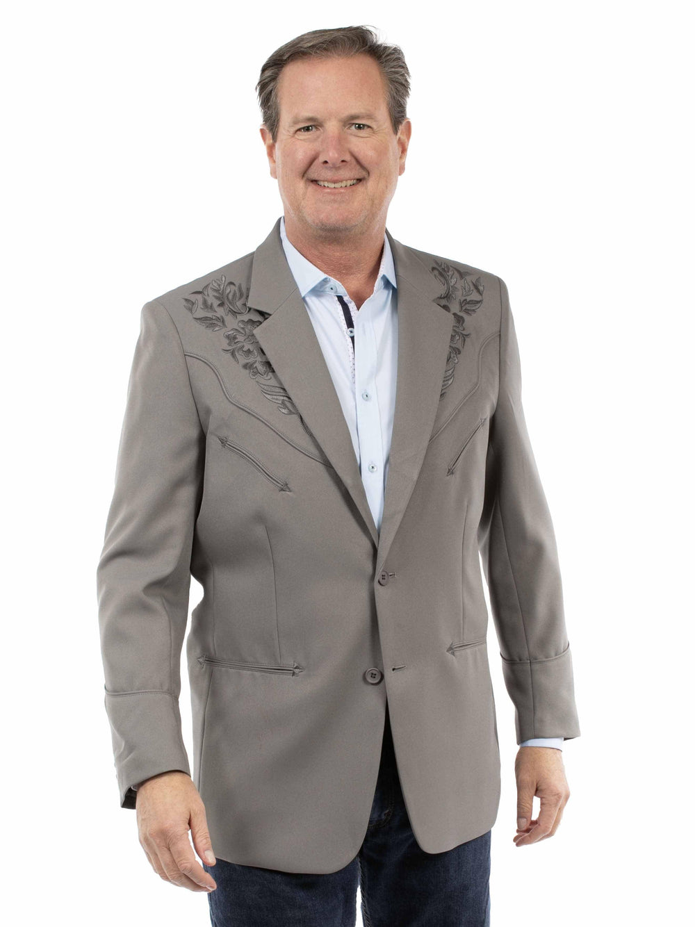 Western Scully 100% polyester Grey Floral tonal emb. Blazer