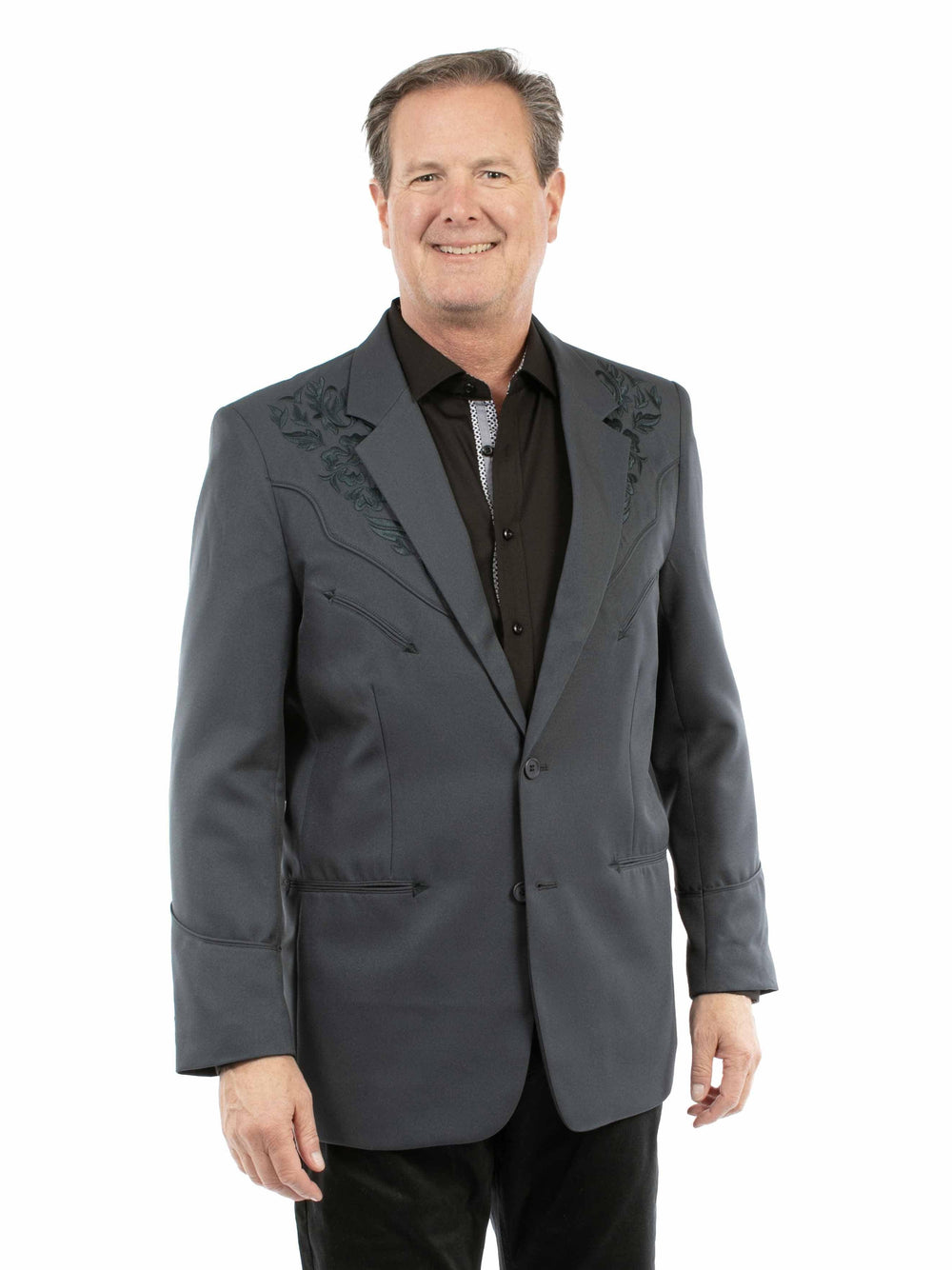 Western Scully 100% polyester Slate Floral tonal emb. Blazer - Scully Leather