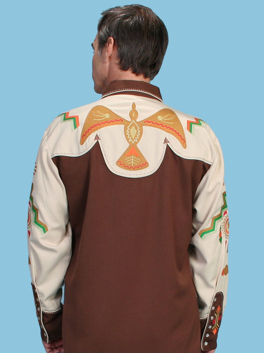 Western Scully 65% polyester 35% rayon Brown Phoenix embroidery shirt