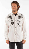 Western Scully 65% polyester 35% rayon Bone Skull/rose embroidered shirt - Scully Leather - Flyclothing LLC