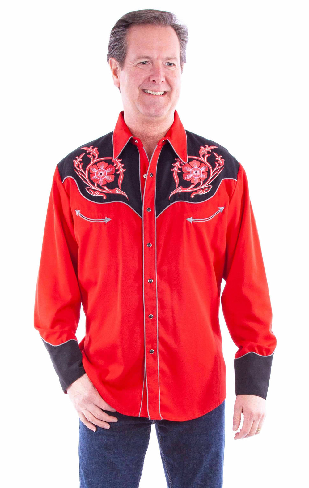 Scully Leather Western Scully Red Flower Emb. - Scully Leather - Flyclothing LLC