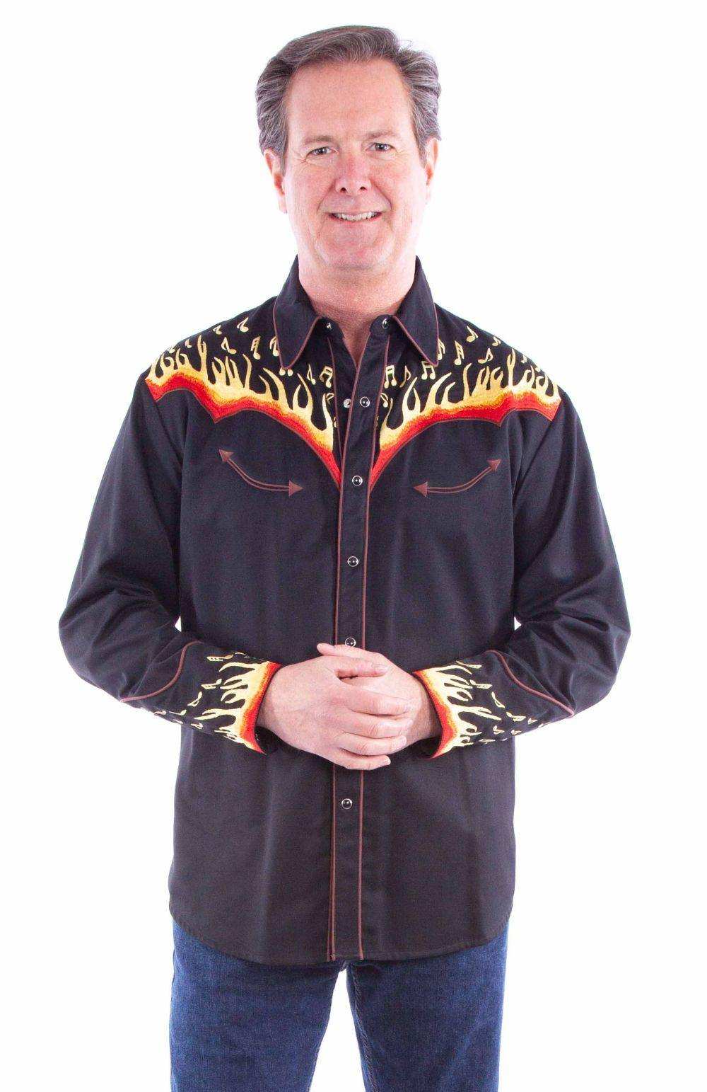 Scully Leather Embroidered Flames and Music Notes Shirt - Scully Leather - Flyclothing LLC