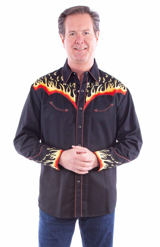 Scully Leather Embroidered Flames and Music Notes Shirt