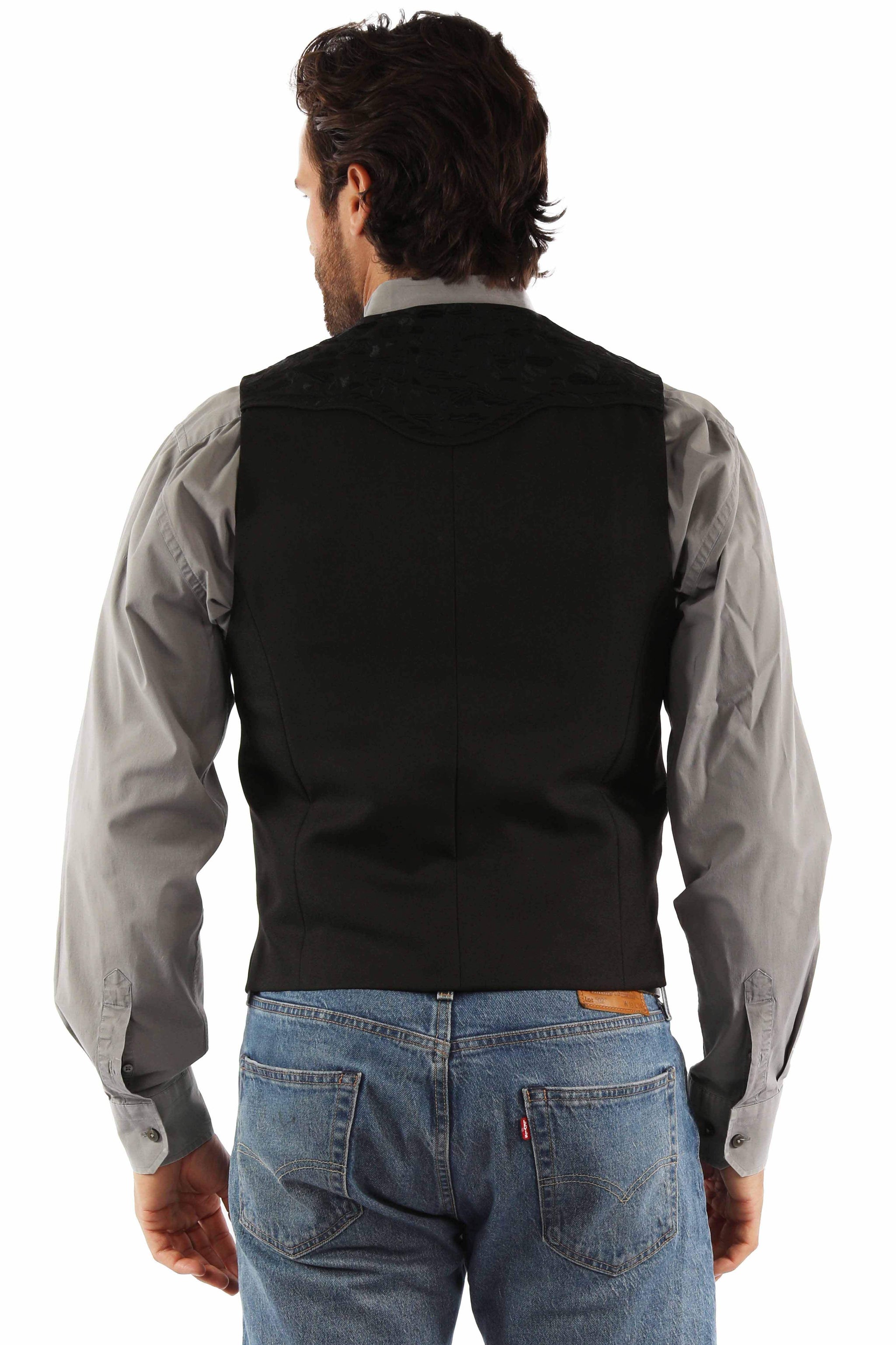Western Scully Jet Black Floral Tooled Embroidered Vest - Scully Leather - Flyclothing LLC