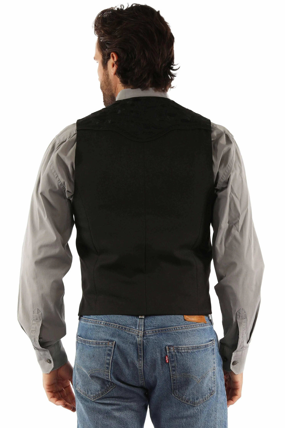 Western Scully Jet Black Floral Tooled Embroidered Vest - Scully Leather - Flyclothing LLC