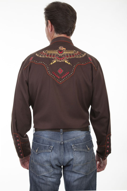 Scully Leather Brown Embroidered Thunderbird Shirt