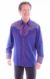 Scully Leather navy rose emb. Pick stitch shirt - Scully Leather - Flyclothing LLC