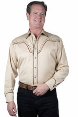Scully Tan Diamond Yoke Emb. Shirt
