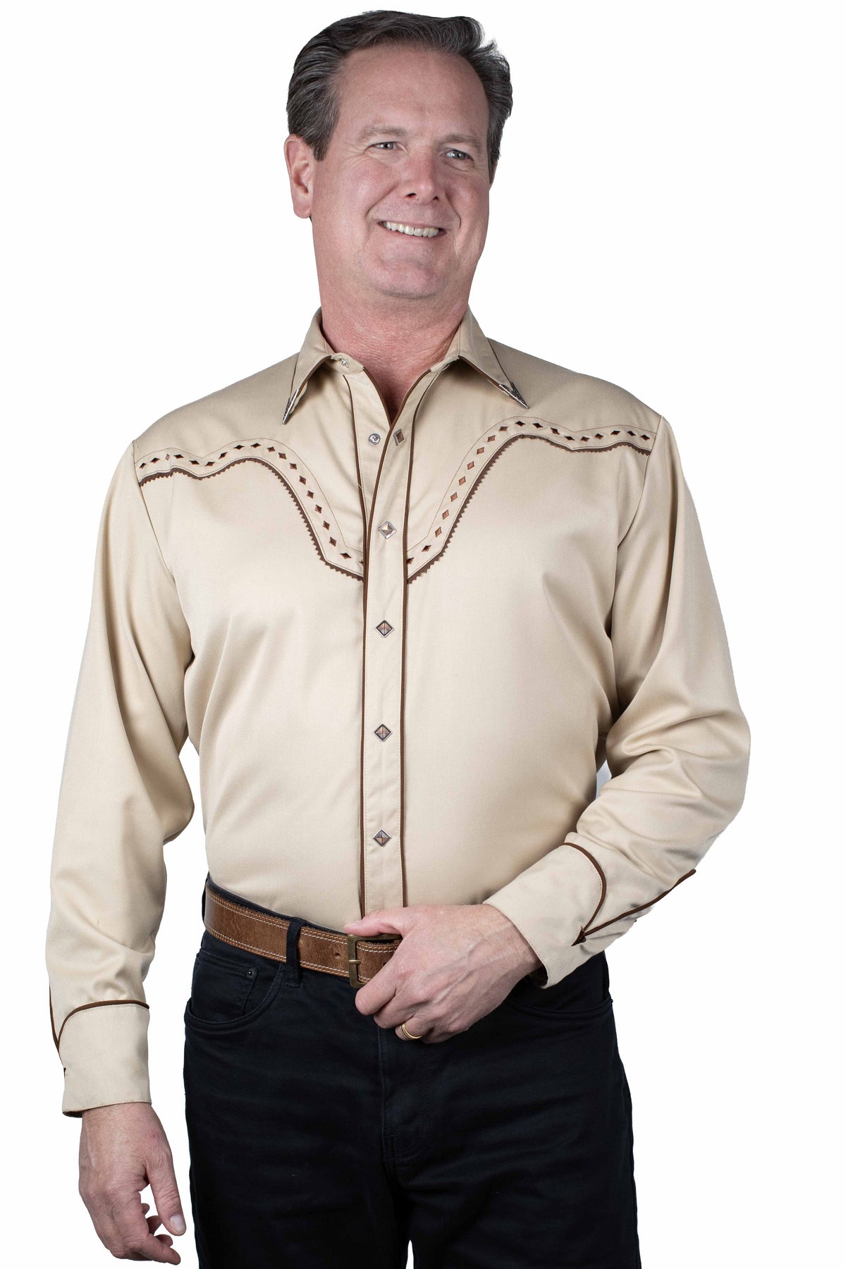 Scully Tan Diamond Yoke Emb. Shirt