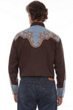 Scully Leather Brown Western Shirt with Yokes - Scully Leather - Flyclothing LLC