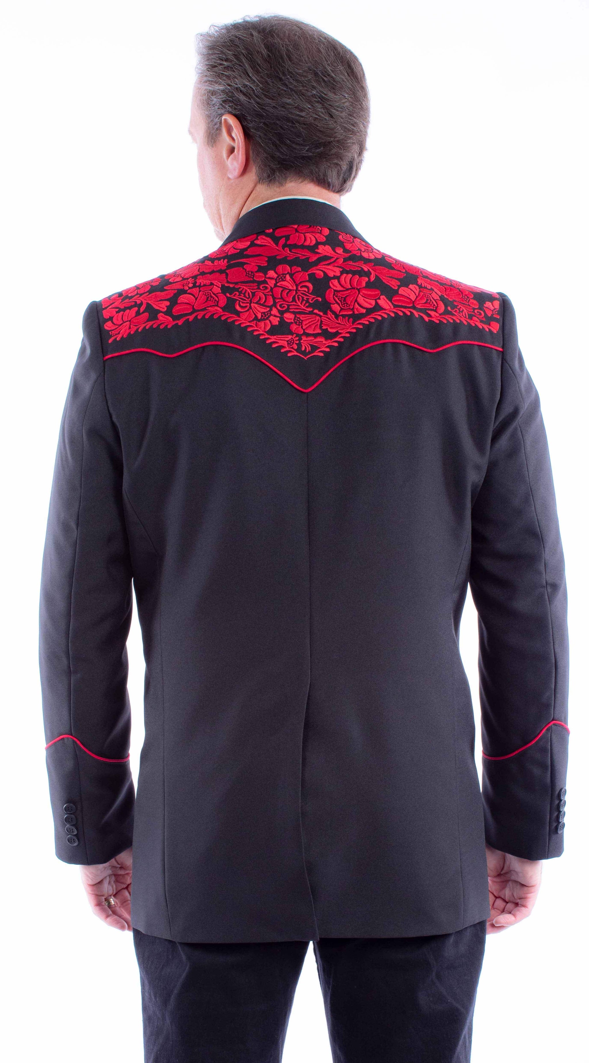 Western Scully Black-Red Floral Embroidered Blazer - Scully Leather - Flyclothing LLC