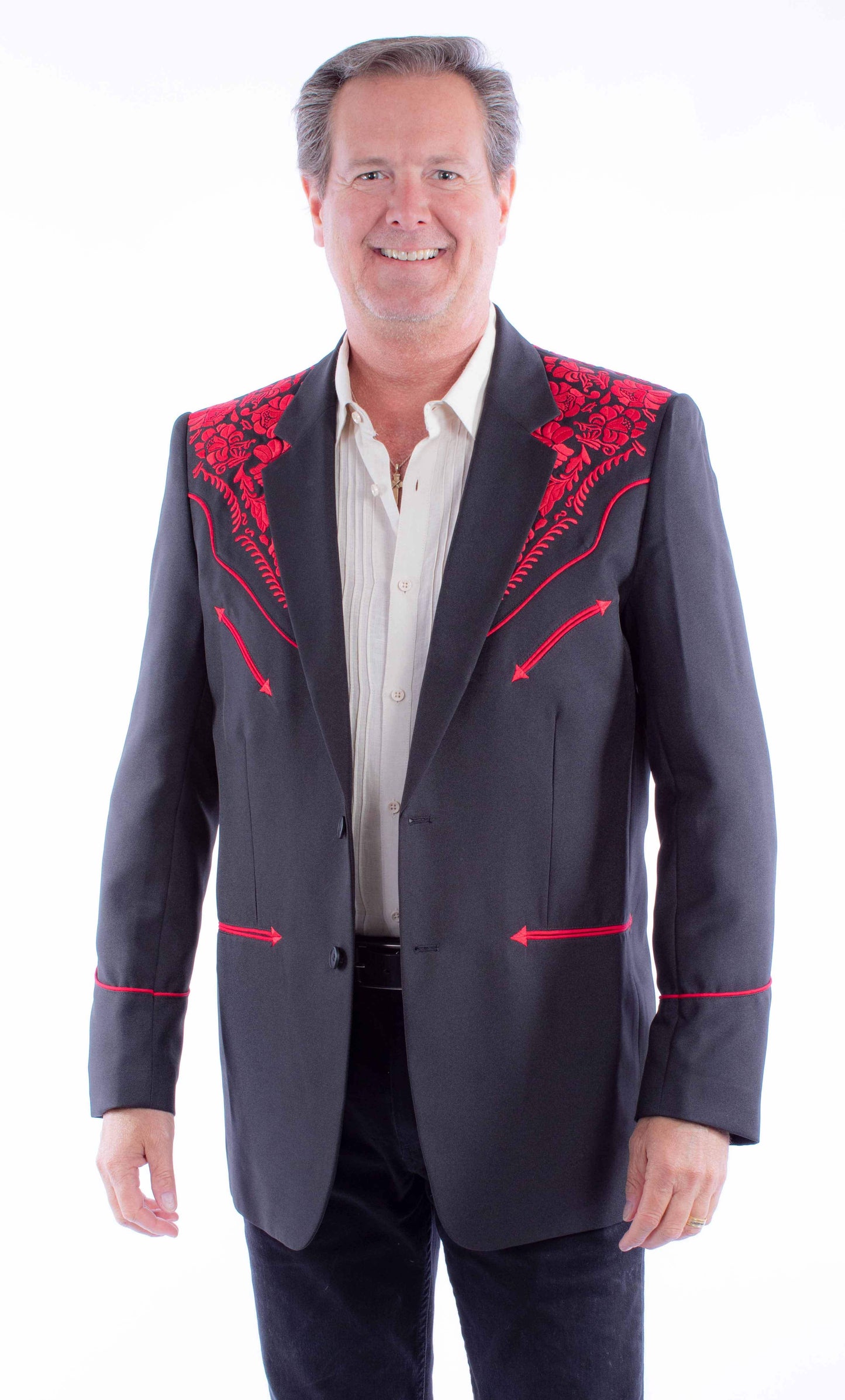 Western Scully Black-Red Floral Embroidered Blazer - Scully Leather - Flyclothing LLC