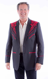 Western Scully Black-Red Floral Embroidered Blazer - Scully Leather - Flyclothing LLC