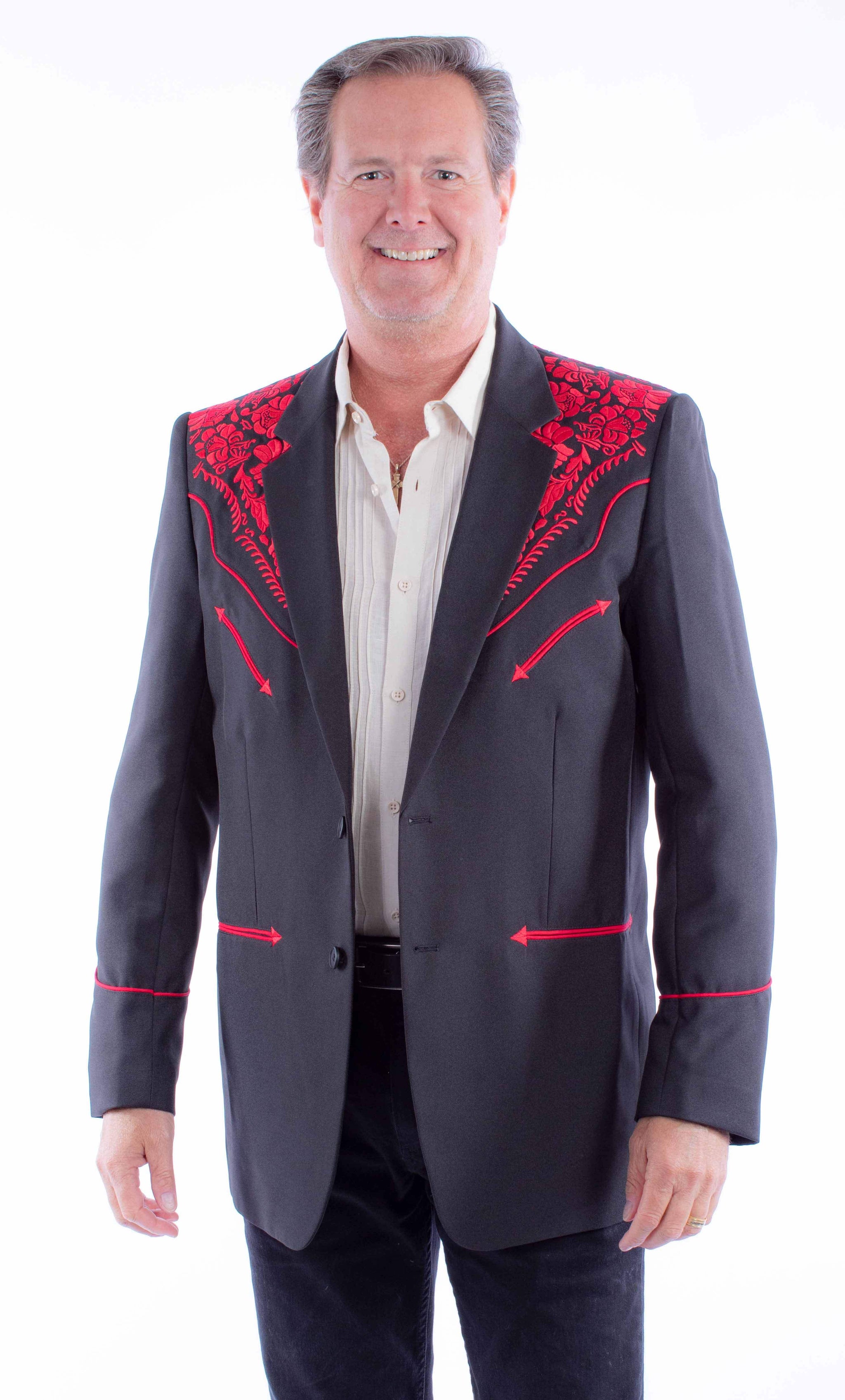 Western Scully Black-Red Floral Embroidered Blazer - Scully Leather - Flyclothing LLC