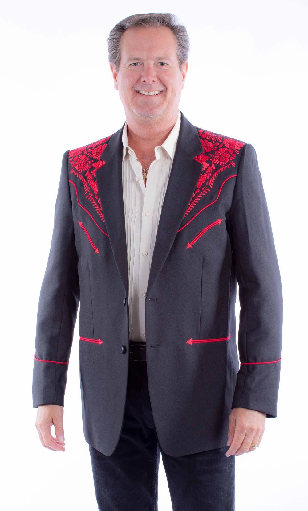 Western Scully Black-Red Floral Embroidered Blazer - Scully Leather