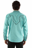 Scully Leather turquoise solid shirt with piping & arrows - Scully Leather