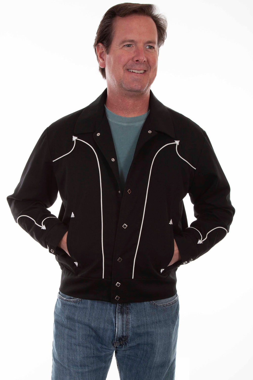 western scully black bolero jacket w/piping - Scully Leather