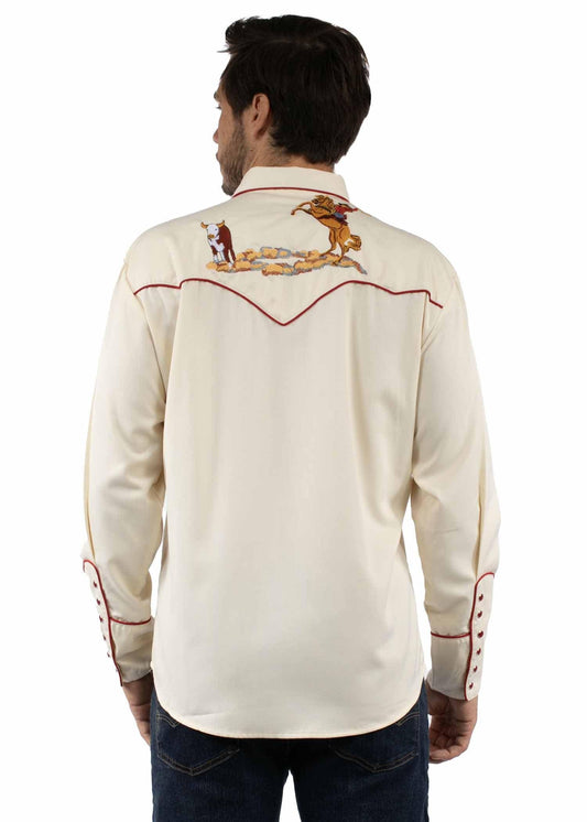 Western Scully 65% polyester 35% rayon Cream Cattle roper embroidered shirt