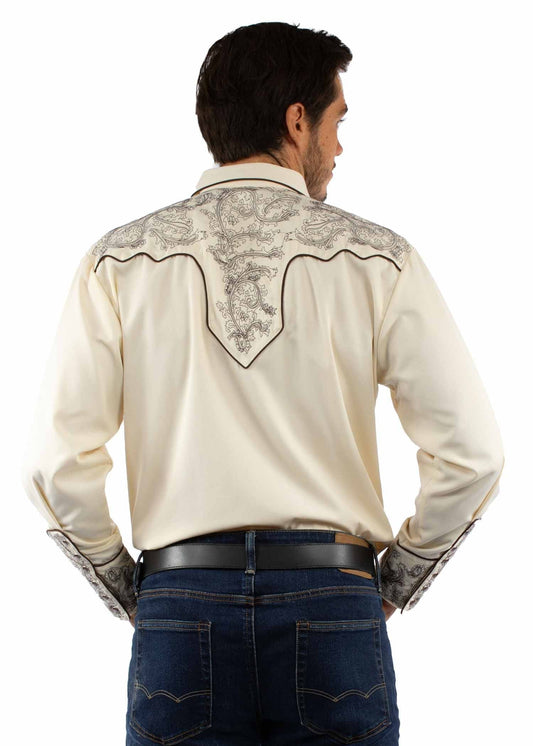 Western Scully 65% polyester 35% rayon Cream Paisley embroidered shirt