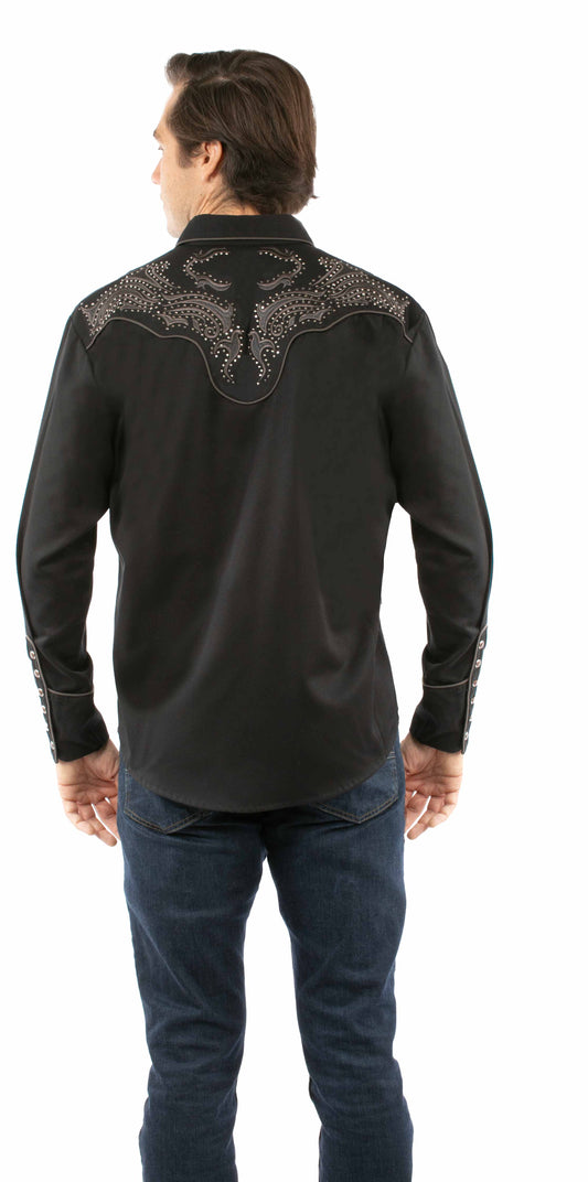 Western Scully 65% polyester 35% rayon Black Emb. Shirt w/studs