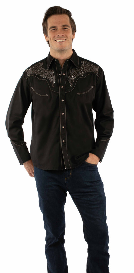 Western Scully 65% polyester 35% rayon Black Emb. Shirt w/studs