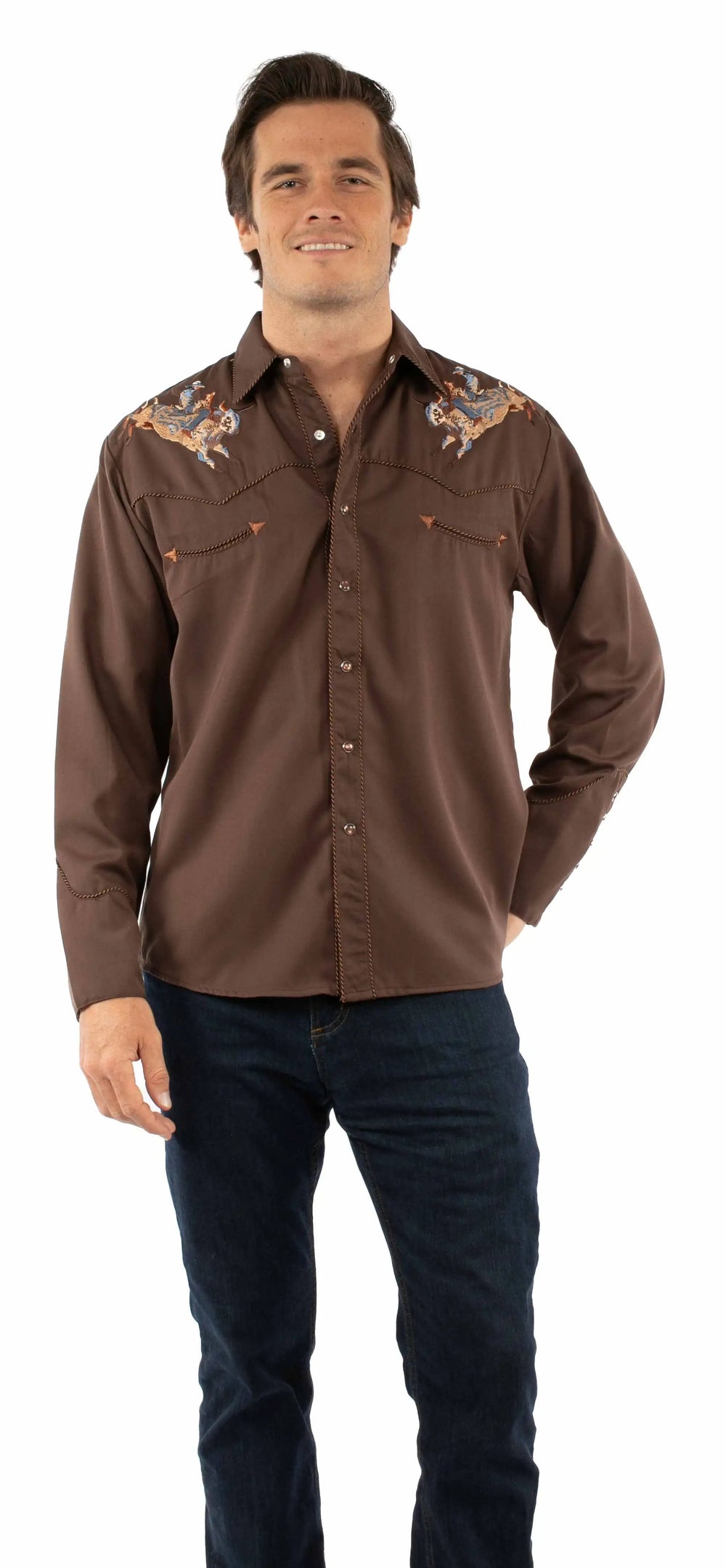 Western Scully 65% polyester 35% cotton Chocolate Bronco rider - Scully Leather