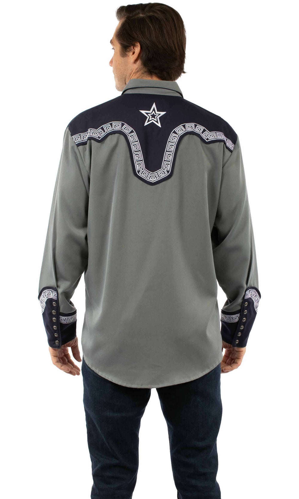 Western Scully 65% polyester 35% rayon Grey Geometric star shirt - Scully Leather - Flyclothing LLC