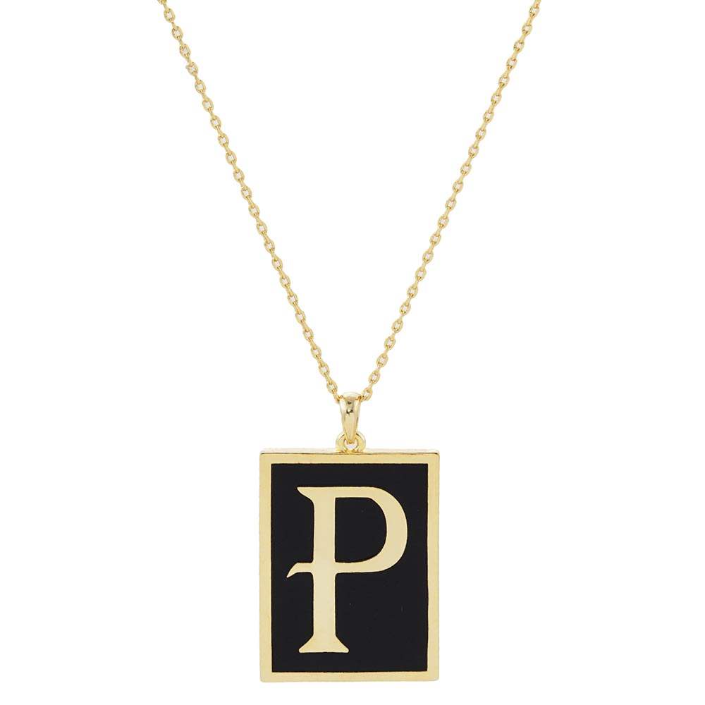 Gold Dipped Enamel Rectangle Monogram Pendant Necklace - Madeline Love - Flyclothing LLC